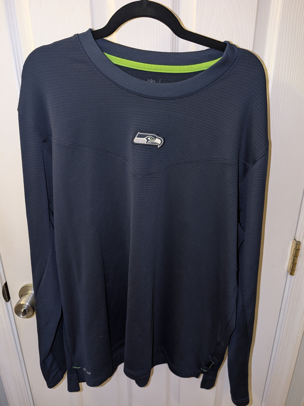 Nike Men's Navy Long Sleeve Crew with Lime Accent